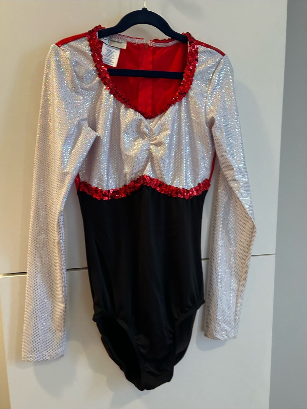 Alexandra Sequin Trim Silver & Black Dance Leotard Costume - Adult Medium